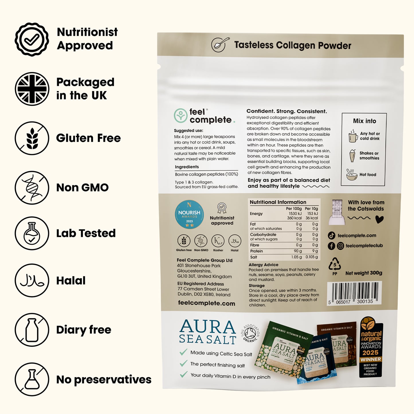 Protein Collagen - Grass Fed Collagen Peptides - 300g | Feel Complete