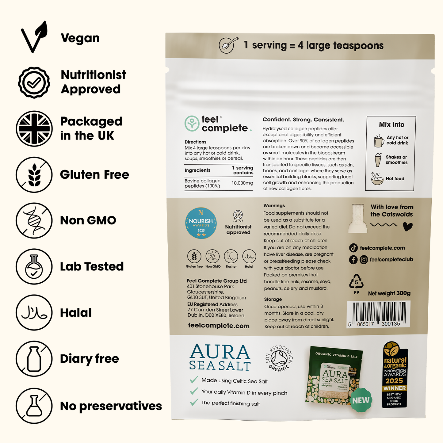 Protein Collagen - Grass Fed Collagen Peptides - 300g | Feel Complete