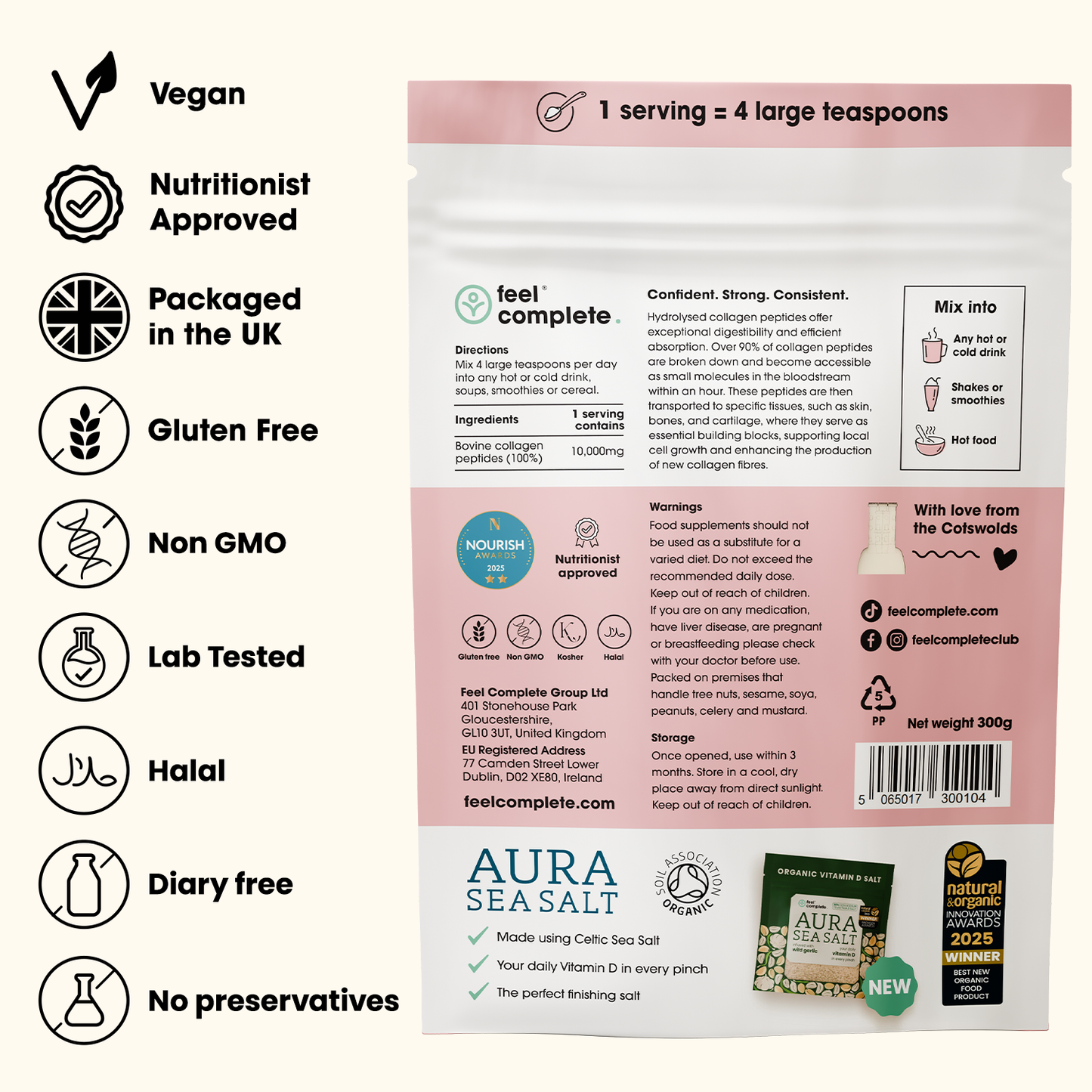 Skin Collagen - Grass Fed Collagen Peptides - 300g | Feel Complete