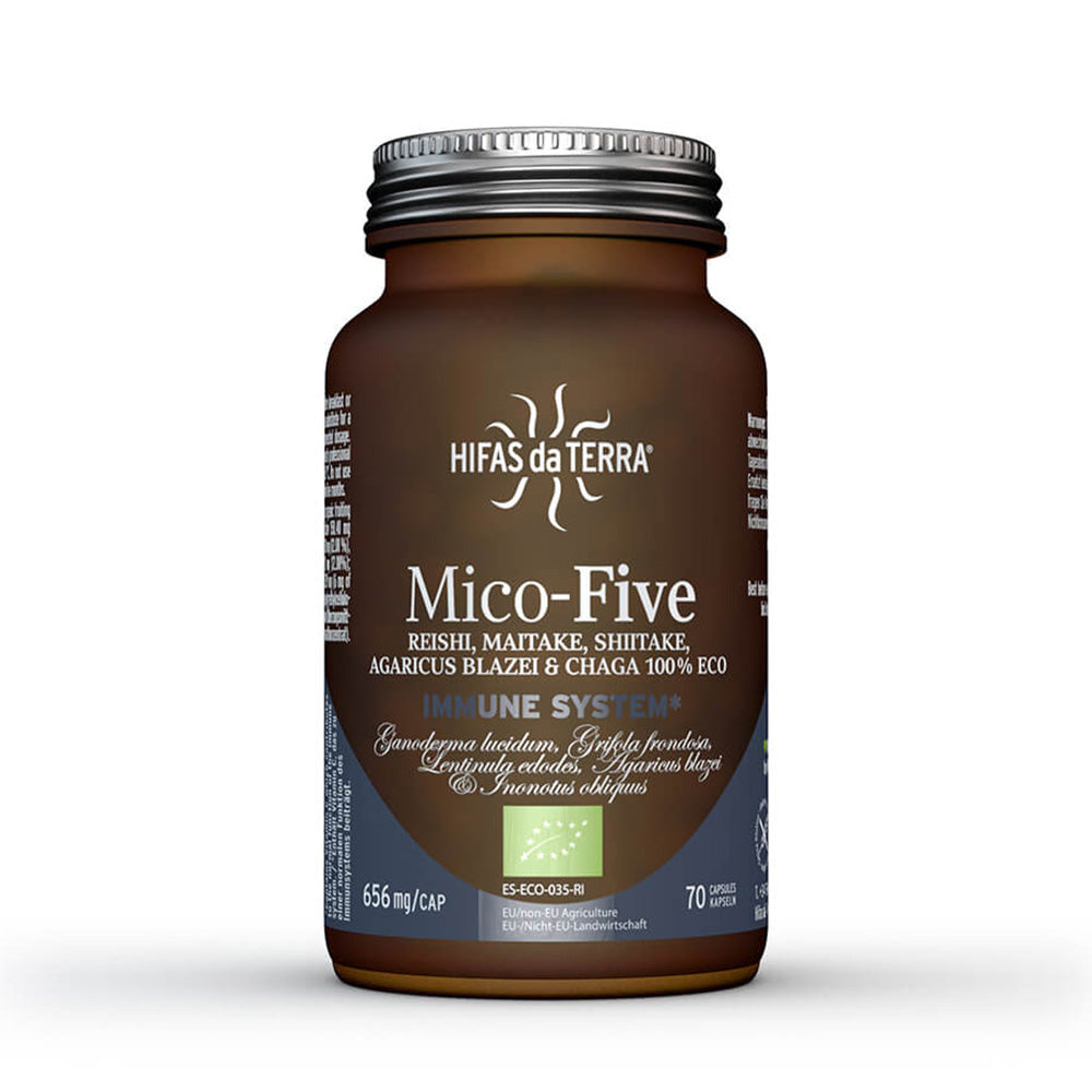 Mico-Five (Reishi, Maitake, Shiitake, Agaricus Blazei, Chaga) - 70 Capsules | Hifas da Terra