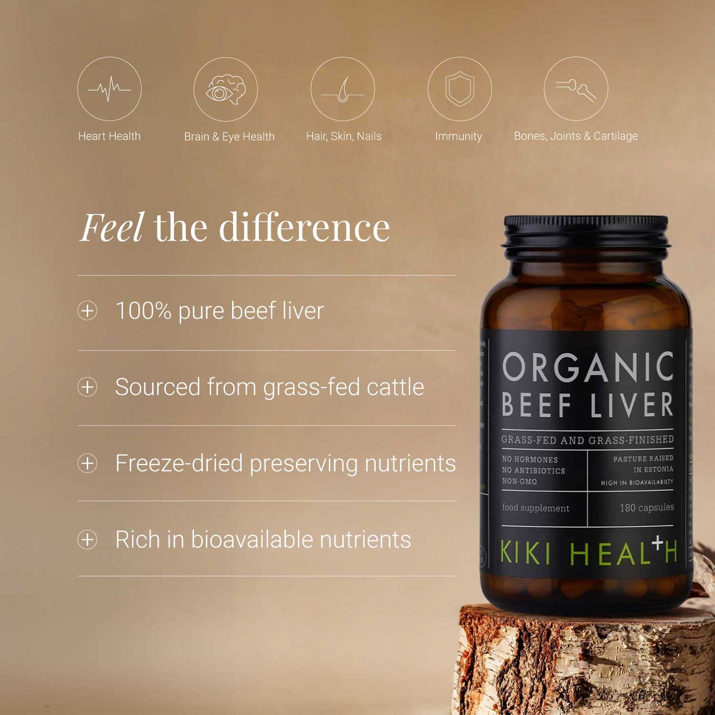 Organic Beef Liver 100% Grass-Fed - 180 Capsules | KIKI Health