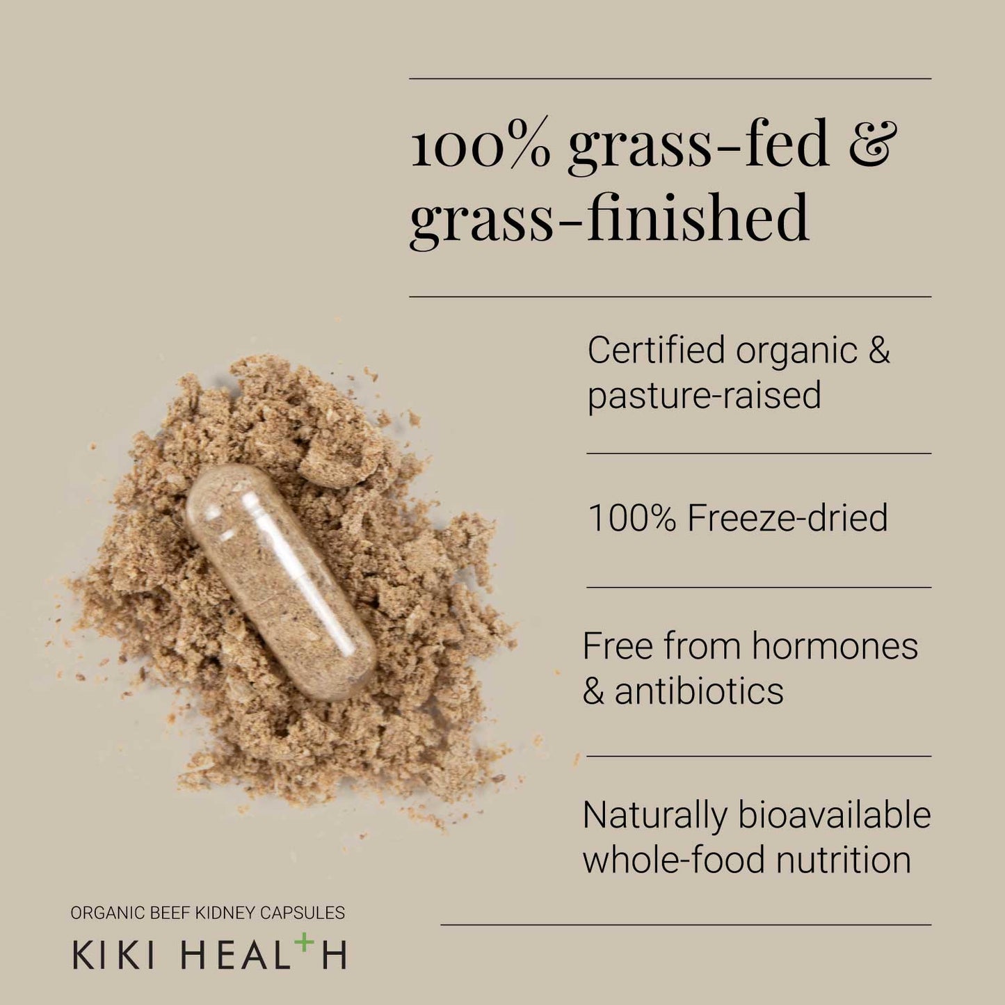 Organic Beef Kidney 100% Grass-Fed - 180 Capsules | KIKI Health