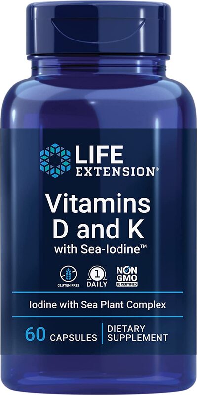 Vitamins D and K with Sea Iodine - 60 Capsules | Life Extension